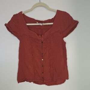 Jolt Rust Button-Up Blouse